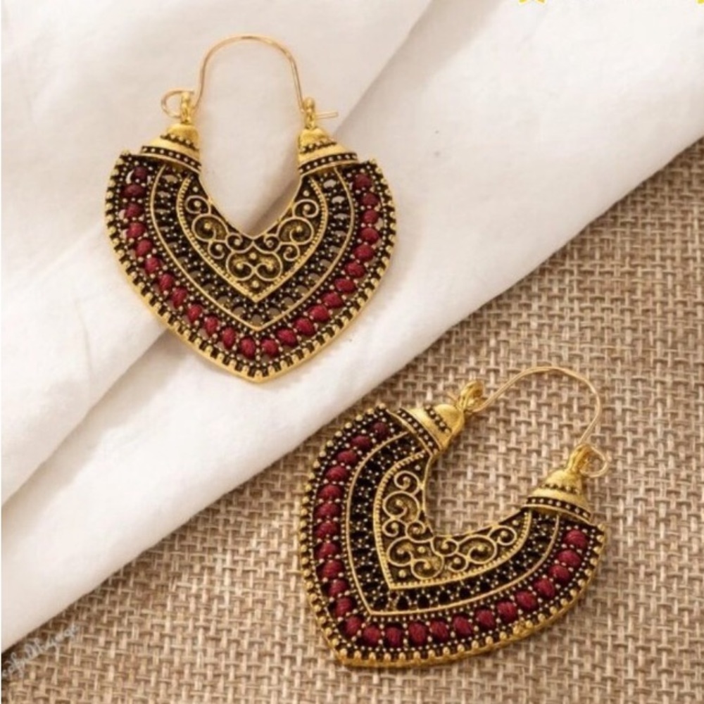 Boho Braided Detail Hollowed out Filigree Hoop Earrings NWT